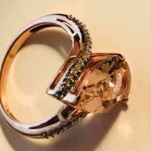 10k Elegant rose Gold morganite and diamonds Women's Ring 10k Thailand stamp